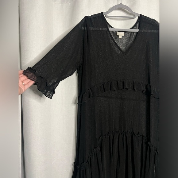 Zim & Zoe Black Sheer Ruffle Tiered High Low Dress 18 - Picture 4 of 9